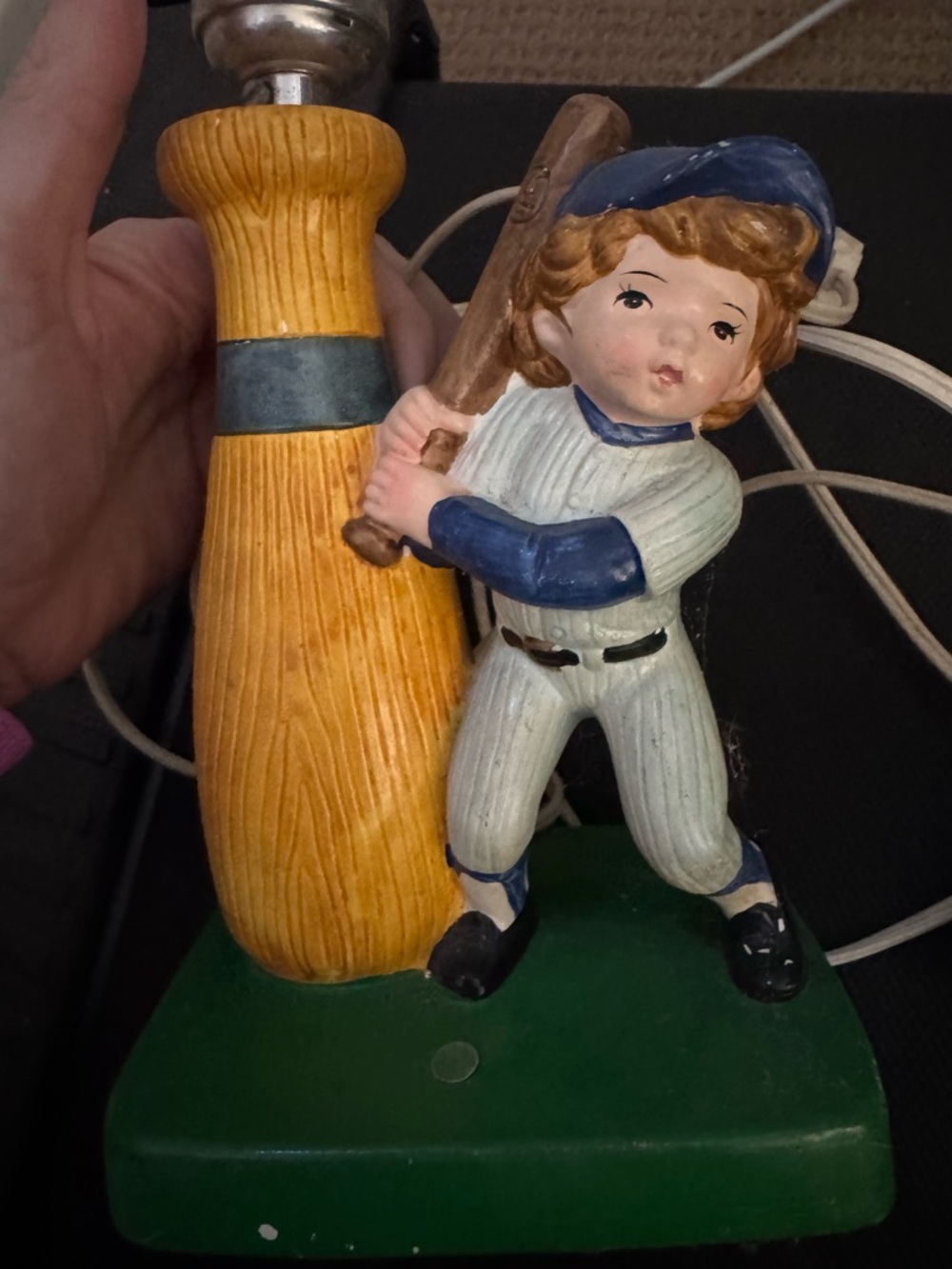 Vintage Ceramic Baseball Boy Figurine Lamp